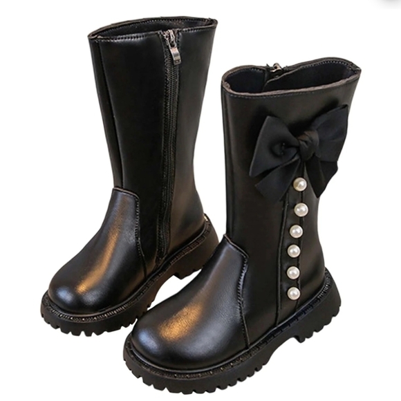 Other - NWOT Girls' Black Boots with Bow and Pearl Detail, Size 32 (US 13)